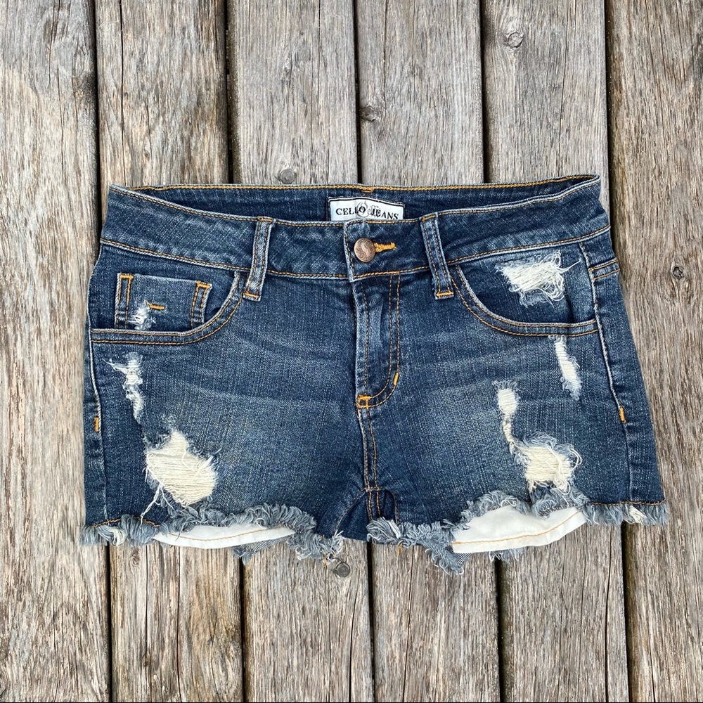 Cello Jeans Distressed Denim Shorts Five Pocket Stretch Frayed Casual
